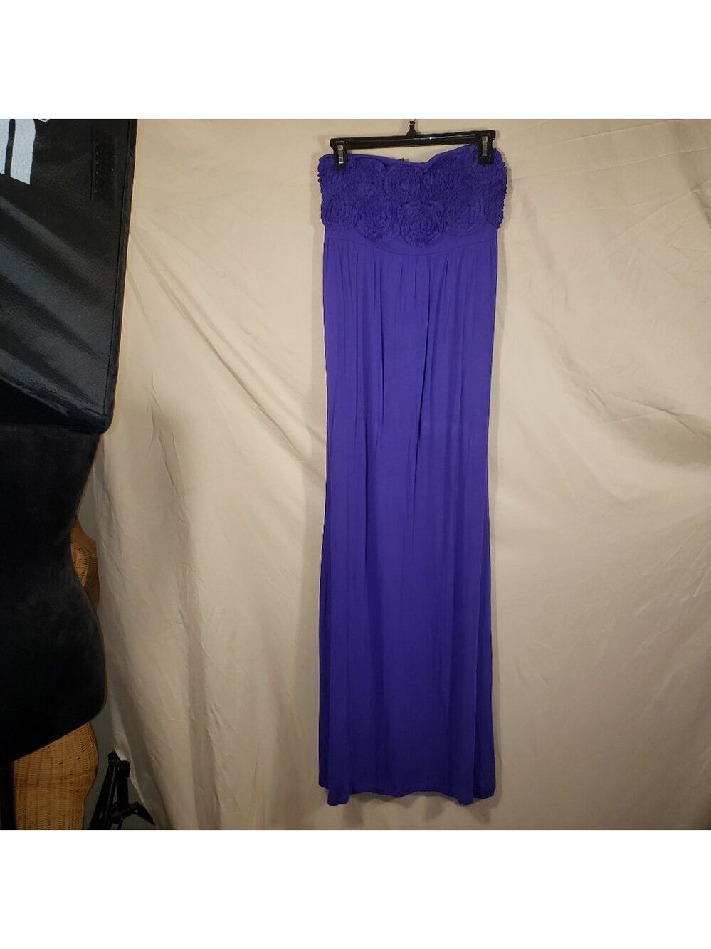 Attention Purple Strapless Maxi Dress with Rosette Design on bodice - L/G